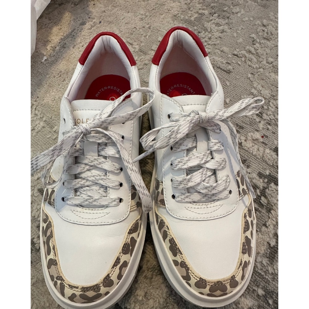 Cole Haan Grand Series White Leopard Print Leather Sneakers Women's Size 5.5‎
